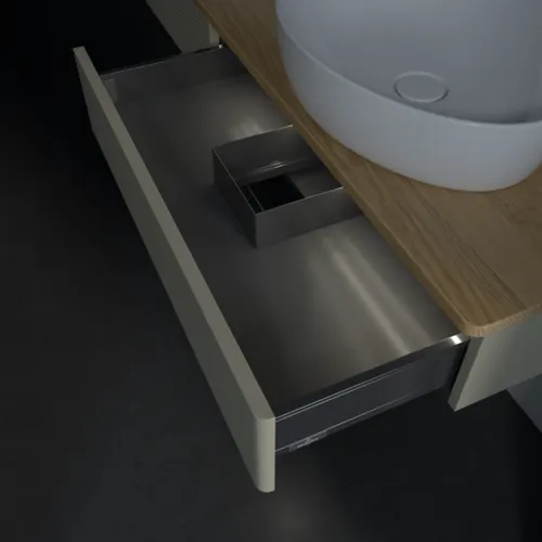 Bild von VILLEROY BOCH Antao Waschbeckenunterschrank, mit Beleuchtung, 2 Auszüge, 1600 x 190 x 500 mm, Front mit Struktur, Stone Grey Matt Lacquer / Honey Oak #L17151HK