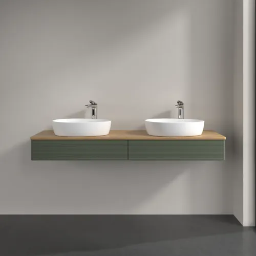 Bild von VILLEROY BOCH Antao Waschbeckenunterschrank, mit Beleuchtung, 2 Auszüge, 1600 x 190 x 500 mm, Front mit Struktur, Leaf Green Matt Lacquer / Honey Oak #L17151HL