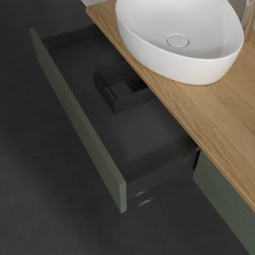 Bild von VILLEROY BOCH Antao Waschbeckenunterschrank, mit Beleuchtung, 2 Auszüge, 1600 x 190 x 500 mm, Front mit Struktur, Leaf Green Matt Lacquer / Honey Oak #L17151HL