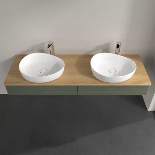 Bild von VILLEROY BOCH Antao Waschbeckenunterschrank, mit Beleuchtung, 2 Auszüge, 1600 x 190 x 500 mm, Front mit Struktur, Leaf Green Matt Lacquer / Honey Oak #L17151HL