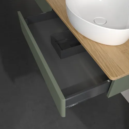 Bild von VILLEROY BOCH Antao Waschbeckenunterschrank, mit Beleuchtung, 2 Auszüge, 1600 x 190 x 500 mm, Front mit Struktur, Leaf Green Matt Lacquer / Honey Oak #L17151HL