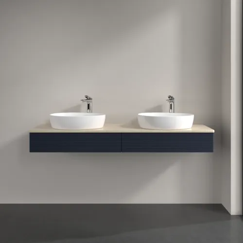 Bild von VILLEROY BOCH Antao Waschbeckenunterschrank, mit Beleuchtung, 2 Auszüge, 1600 x 190 x 500 mm, Front mit Struktur, Midnight Blue Matt Lacquer / Botticino #L17153HG