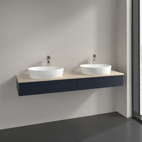 Bild von VILLEROY BOCH Antao Waschbeckenunterschrank, mit Beleuchtung, 2 Auszüge, 1600 x 190 x 500 mm, Front mit Struktur, Midnight Blue Matt Lacquer / Botticino #L17153HG