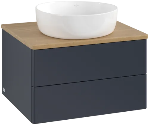 Picture of VILLEROY BOCH Antao Vanity unit, with lighting, 2 pull-out compartments, 600 x 360 x 500 mm, Front without structure, Midnight Blue Matt Lacquer / Honey Oak #L18011HG