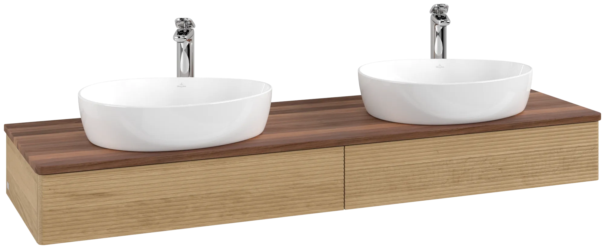 Picture of VILLEROY BOCH Antao Vanity unit, with lighting, 2 pull-out compartments, 1600 x 190 x 500 mm, Front with grain texture, Honey Oak / Warm Walnut #L17152HN