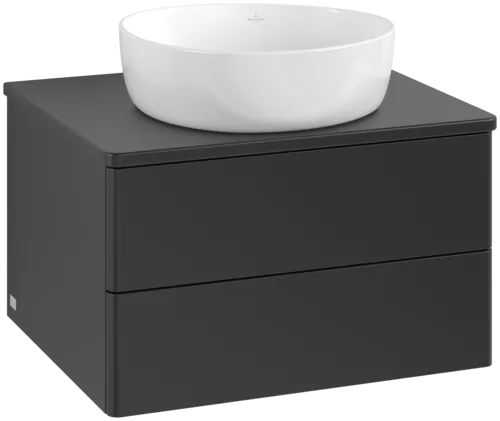 Picture of VILLEROY BOCH Antao Vanity unit, with lighting, 2 pull-out compartments, 600 x 360 x 500 mm, Front without structure, Black Matt Lacquer / Black Matt Lacquer #L18010PD