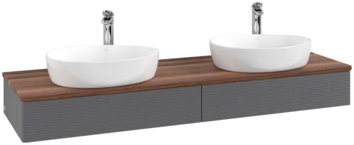 Picture of VILLEROY BOCH Antao Vanity unit, with lighting, 2 pull-out compartments, 1600 x 190 x 500 mm, Front with grain texture, Anthracite Matt Lacquer / Warm Walnut #L17152GK