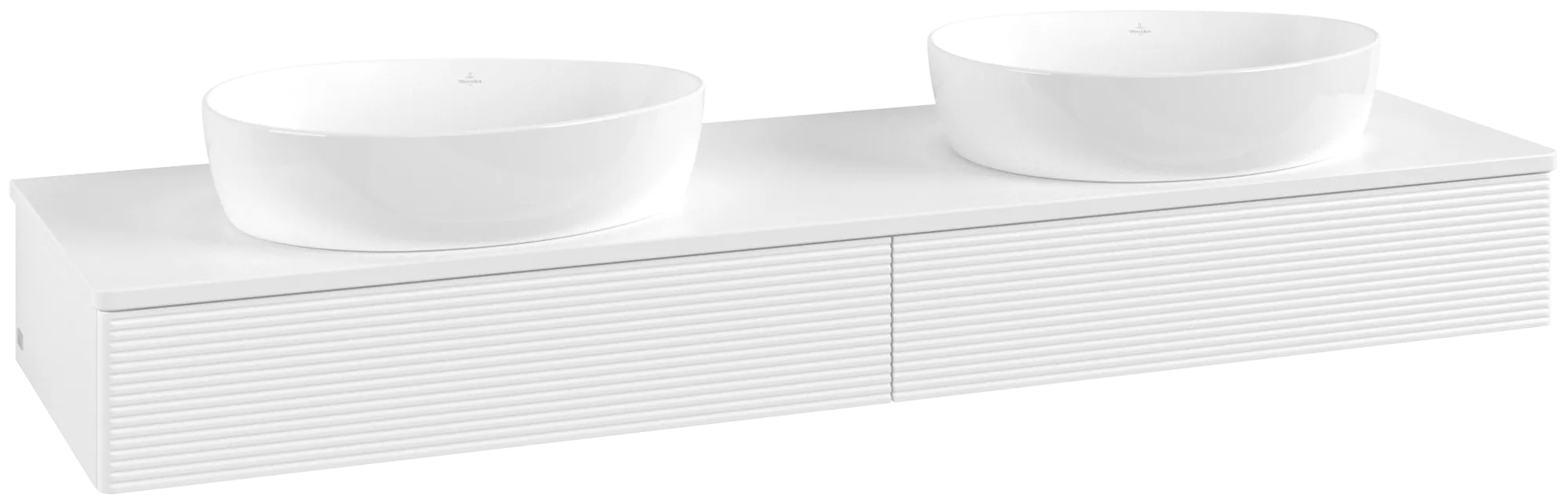 Picture of VILLEROY BOCH Antao Vanity unit, with lighting, 2 pull-out compartments, 1600 x 190 x 500 mm, Front with grain texture, White Matt Lacquer / White Matt Lacquer #L17150MT
