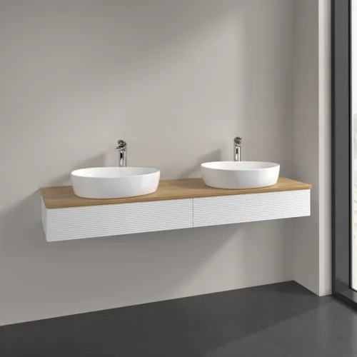 Bild von VILLEROY BOCH Antao Waschbeckenunterschrank, mit Beleuchtung, 2 Auszüge, 1600 x 190 x 500 mm, Front mit Struktur, White Matt Lacquer / Honey Oak #L17151MT
