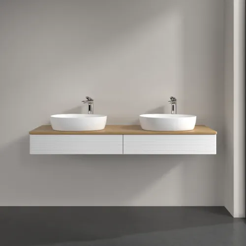 Bild von VILLEROY BOCH Antao Waschbeckenunterschrank, mit Beleuchtung, 2 Auszüge, 1600 x 190 x 500 mm, Front mit Struktur, White Matt Lacquer / Honey Oak #L17151MT