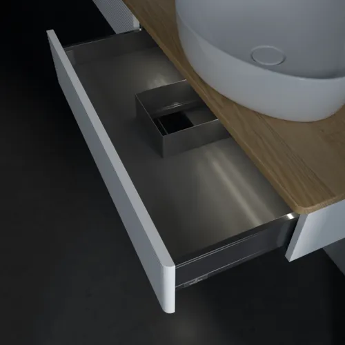 Bild von VILLEROY BOCH Antao Waschbeckenunterschrank, mit Beleuchtung, 2 Auszüge, 1600 x 190 x 500 mm, Front mit Struktur, White Matt Lacquer / Honey Oak #L17151MT