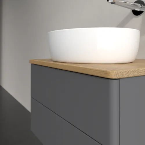Bild von VILLEROY BOCH Antao Waschbeckenunterschrank, mit Beleuchtung, 2 Auszüge, 600 x 360 x 500 mm, Front ohne Struktur, Anthracite Matt Lacquer / Honey Oak #L18011GK