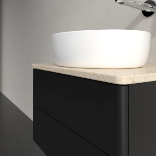 Bild von VILLEROY BOCH Antao Waschbeckenunterschrank, mit Beleuchtung, 2 Auszüge, 600 x 360 x 500 mm, Front ohne Struktur, Black Matt Lacquer / Botticino #L18013PD