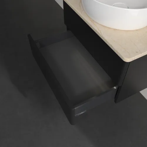 Bild von VILLEROY BOCH Antao Waschbeckenunterschrank, mit Beleuchtung, 2 Auszüge, 600 x 360 x 500 mm, Front ohne Struktur, Black Matt Lacquer / Botticino #L18013PD