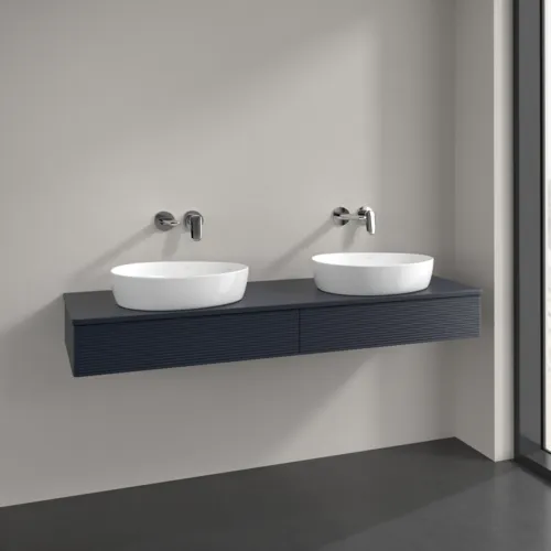 Bild von VILLEROY BOCH Antao Waschbeckenunterschrank, mit Beleuchtung, 2 Auszüge, 1600 x 190 x 500 mm, Front mit Struktur, Midnight Blue Matt Lacquer / Midnight Blue Matt Lacquer #L17150HG