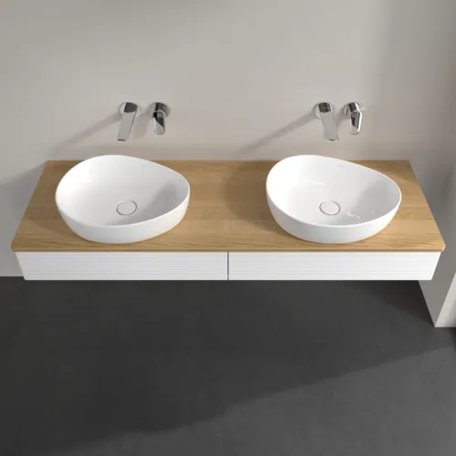 Bild von VILLEROY BOCH Antao Waschbeckenunterschrank, mit Beleuchtung, 2 Auszüge, 1600 x 190 x 500 mm, Front mit Struktur, White Matt Lacquer / Honey Oak #L17111MT