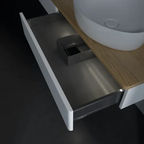 Bild von VILLEROY BOCH Antao Waschbeckenunterschrank, mit Beleuchtung, 2 Auszüge, 1600 x 190 x 500 mm, Front mit Struktur, White Matt Lacquer / Honey Oak #L17111MT