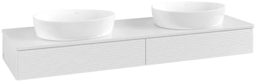 Picture of VILLEROY BOCH Antao Vanity unit, with lighting, 2 pull-out compartments, 1600 x 190 x 500 mm, Front with grain texture, Glossy White Lacquer / Glossy White Lacquer #L17150GF