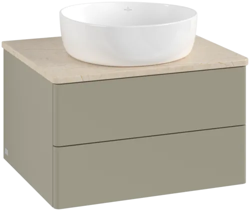 Picture of VILLEROY BOCH Antao Vanity unit, with lighting, 2 pull-out compartments, 600 x 360 x 500 mm, Front without structure, Stone Grey Matt Lacquer / Botticino #L18013HK