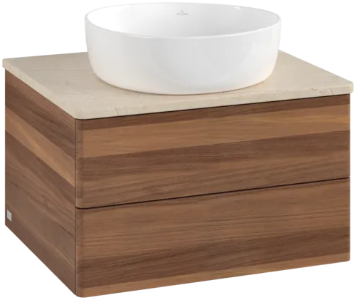 Picture of VILLEROY BOCH Antao Vanity unit, with lighting, 2 pull-out compartments, 600 x 360 x 500 mm, Front without structure, Warm Walnut / Botticino #L18013HM