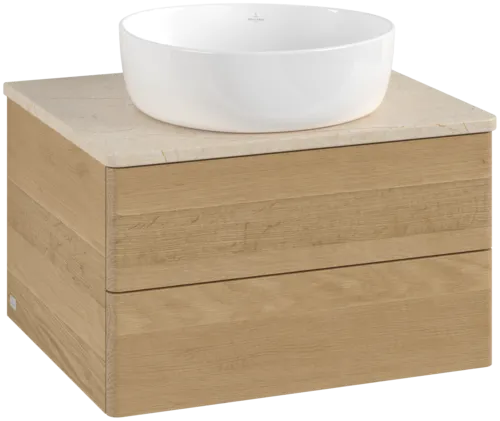 Picture of VILLEROY BOCH Antao Vanity unit, with lighting, 2 pull-out compartments, 600 x 360 x 500 mm, Front without structure, Honey Oak / Botticino #L18013HN