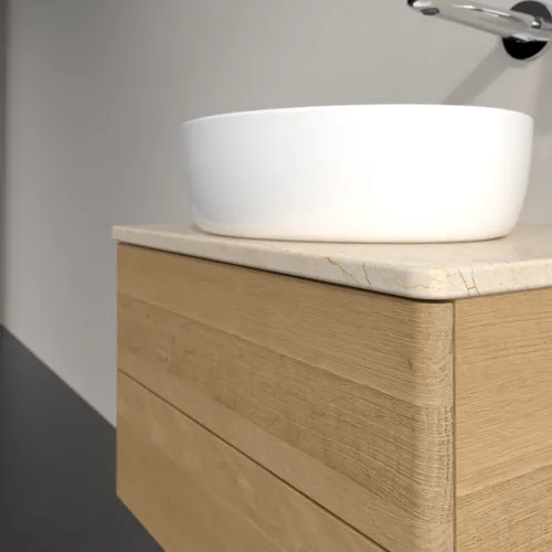 Bild von VILLEROY BOCH Antao Waschbeckenunterschrank, mit Beleuchtung, 2 Auszüge, 600 x 360 x 500 mm, Front ohne Struktur, Honey Oak / Botticino #L18013HN