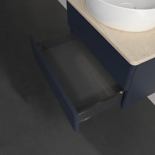 Bild von VILLEROY BOCH Antao Waschbeckenunterschrank, mit Beleuchtung, 2 Auszüge, 600 x 360 x 500 mm, Front ohne Struktur, Midnight Blue Matt Lacquer / Botticino #L18013HG