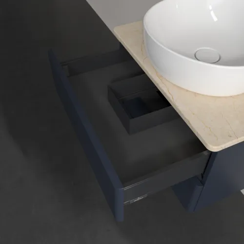 Bild von VILLEROY BOCH Antao Waschbeckenunterschrank, mit Beleuchtung, 2 Auszüge, 600 x 360 x 500 mm, Front ohne Struktur, Midnight Blue Matt Lacquer / Botticino #L18013HG