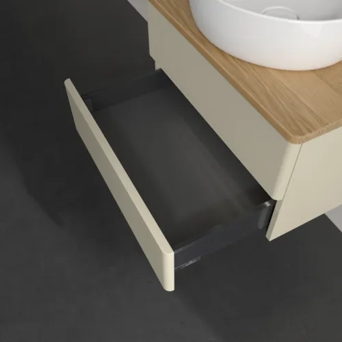 Bild von VILLEROY BOCH Antao Waschbeckenunterschrank, mit Beleuchtung, 2 Auszüge, 600 x 360 x 500 mm, Front ohne Struktur, Silk Grey Matt Lacquer / Honey Oak #L18011HJ
