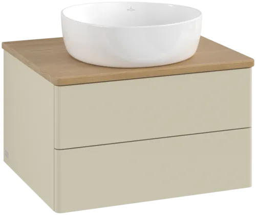 Picture of VILLEROY BOCH Antao Vanity unit, with lighting, 2 pull-out compartments, 600 x 360 x 500 mm, Front without structure, Silk Grey Matt Lacquer / Honey Oak #L18011HJ