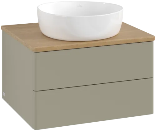 Picture of VILLEROY BOCH Antao Vanity unit, with lighting, 2 pull-out compartments, 600 x 360 x 500 mm, Front without structure, Stone Grey Matt Lacquer / Honey Oak #L18011HK