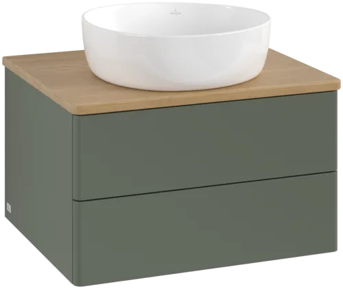 Picture of VILLEROY BOCH Antao Vanity unit, with lighting, 2 pull-out compartments, 600 x 360 x 500 mm, Front without structure, Leaf Green Matt Lacquer / Honey Oak #L18011HL