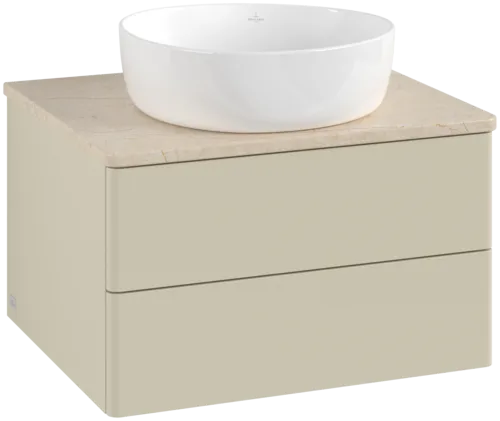 Picture of VILLEROY BOCH Antao Vanity unit, with lighting, 2 pull-out compartments, 600 x 360 x 500 mm, Front without structure, Silk Grey Matt Lacquer / Botticino #L18013HJ