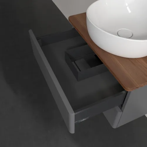 Bild von VILLEROY BOCH Antao Waschbeckenunterschrank, mit Beleuchtung, 2 Auszüge, 600 x 360 x 500 mm, Front ohne Struktur, Anthracite Matt Lacquer / Warm Walnut #L18012GK