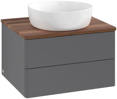Picture of VILLEROY BOCH Antao Vanity unit, with lighting, 2 pull-out compartments, 600 x 360 x 500 mm, Front without structure, Anthracite Matt Lacquer / Warm Walnut #L18012GK