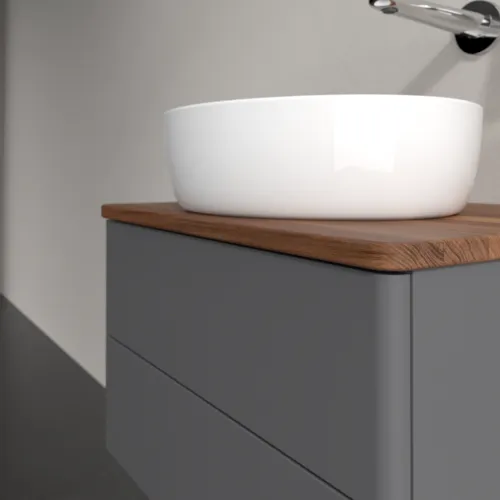 Bild von VILLEROY BOCH Antao Waschbeckenunterschrank, mit Beleuchtung, 2 Auszüge, 600 x 360 x 500 mm, Front ohne Struktur, Anthracite Matt Lacquer / Warm Walnut #L18012GK