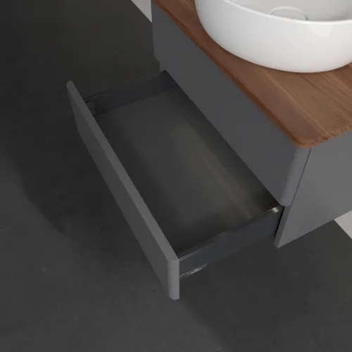 Bild von VILLEROY BOCH Antao Waschbeckenunterschrank, mit Beleuchtung, 2 Auszüge, 600 x 360 x 500 mm, Front ohne Struktur, Anthracite Matt Lacquer / Warm Walnut #L18012GK
