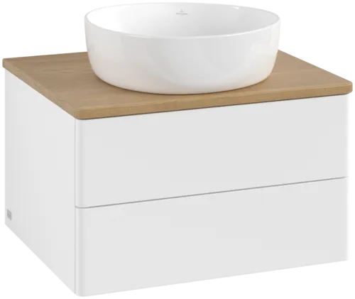 Picture of VILLEROY BOCH Antao Vanity unit, with lighting, 2 pull-out compartments, 600 x 360 x 500 mm, Front without structure, White Matt Lacquer / Honey Oak #L18011MT