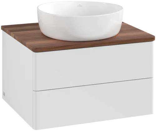 Picture of VILLEROY BOCH Antao Vanity unit, with lighting, 2 pull-out compartments, 600 x 360 x 500 mm, Front without structure, Glossy White Lacquer / Warm Walnut #L18012GF