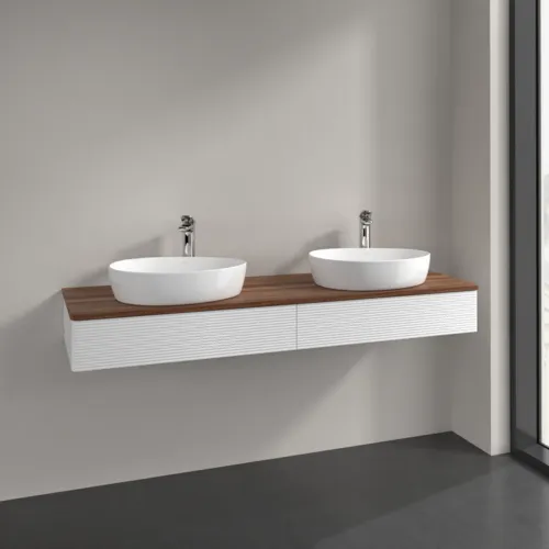 Bild von VILLEROY BOCH Antao Waschbeckenunterschrank, mit Beleuchtung, 2 Auszüge, 1600 x 190 x 500 mm, Front mit Struktur, White Matt Lacquer / Warm Walnut #L17152MT
