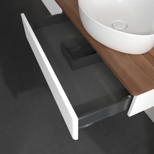 Bild von VILLEROY BOCH Antao Waschbeckenunterschrank, mit Beleuchtung, 2 Auszüge, 1600 x 190 x 500 mm, Front mit Struktur, White Matt Lacquer / Warm Walnut #L17152MT