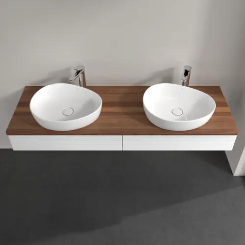 Bild von VILLEROY BOCH Antao Waschbeckenunterschrank, mit Beleuchtung, 2 Auszüge, 1600 x 190 x 500 mm, Front mit Struktur, White Matt Lacquer / Warm Walnut #L17152MT