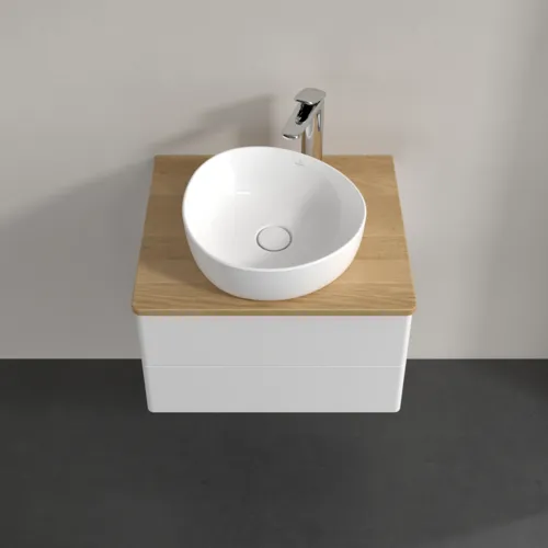 Bild von VILLEROY BOCH Antao Waschbeckenunterschrank, mit Beleuchtung, 2 Auszüge, 600 x 360 x 500 mm, Front ohne Struktur, Glossy White Lacquer / Honey Oak #L18051GF