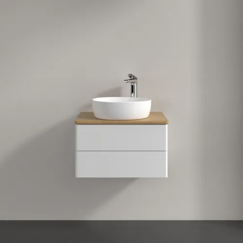 Bild von VILLEROY BOCH Antao Waschbeckenunterschrank, mit Beleuchtung, 2 Auszüge, 600 x 360 x 500 mm, Front ohne Struktur, Glossy White Lacquer / Honey Oak #L18051GF