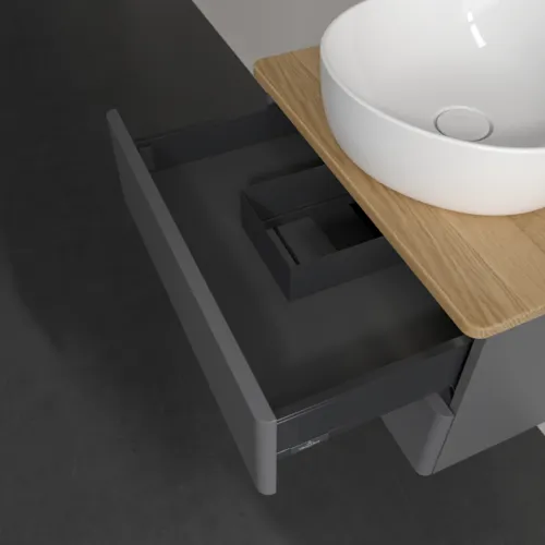 Bild von VILLEROY BOCH Antao Waschbeckenunterschrank, mit Beleuchtung, 2 Auszüge, 600 x 360 x 500 mm, Front ohne Struktur, Anthracite Matt Lacquer / Honey Oak #L18051GK