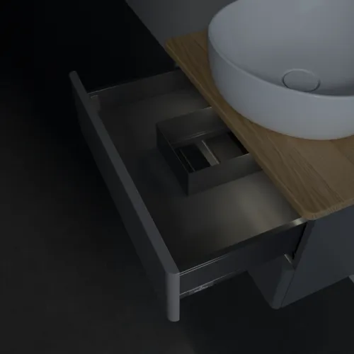 Bild von VILLEROY BOCH Antao Waschbeckenunterschrank, mit Beleuchtung, 2 Auszüge, 600 x 360 x 500 mm, Front ohne Struktur, Anthracite Matt Lacquer / Honey Oak #L18051GK