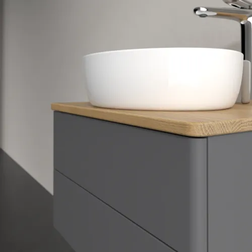 Bild von VILLEROY BOCH Antao Waschbeckenunterschrank, mit Beleuchtung, 2 Auszüge, 600 x 360 x 500 mm, Front ohne Struktur, Anthracite Matt Lacquer / Honey Oak #L18051GK
