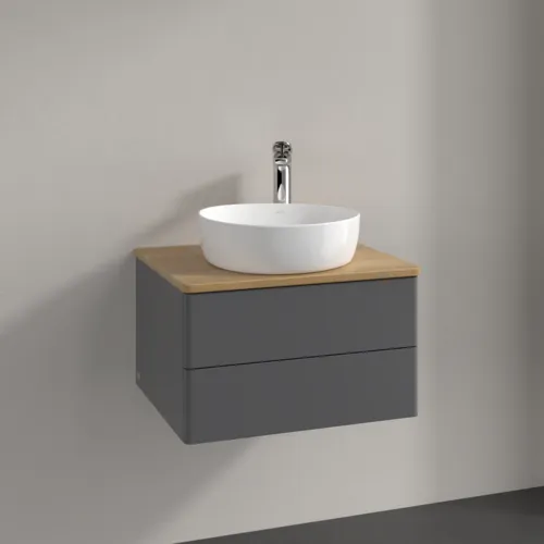 Bild von VILLEROY BOCH Antao Waschbeckenunterschrank, mit Beleuchtung, 2 Auszüge, 600 x 360 x 500 mm, Front ohne Struktur, Anthracite Matt Lacquer / Honey Oak #L18051GK