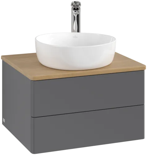 Picture of VILLEROY BOCH Antao Vanity unit, with lighting, 2 pull-out compartments, 600 x 360 x 500 mm, Front without structure, Anthracite Matt Lacquer / Honey Oak #L18051GK
