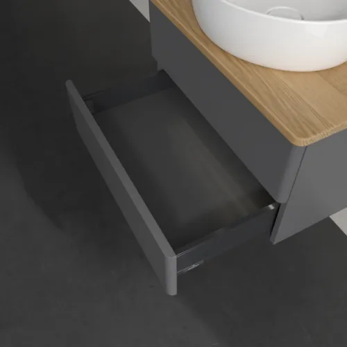 Bild von VILLEROY BOCH Antao Waschbeckenunterschrank, mit Beleuchtung, 2 Auszüge, 600 x 360 x 500 mm, Front ohne Struktur, Anthracite Matt Lacquer / Honey Oak #L18051GK